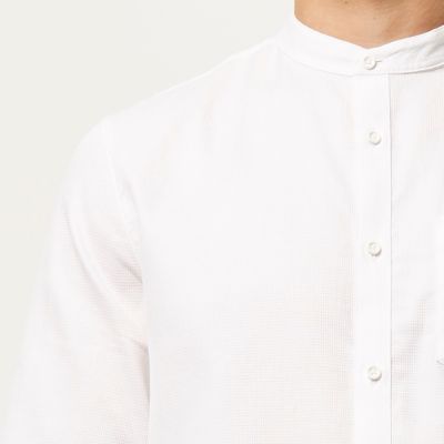 White waffle grandad collar shirt